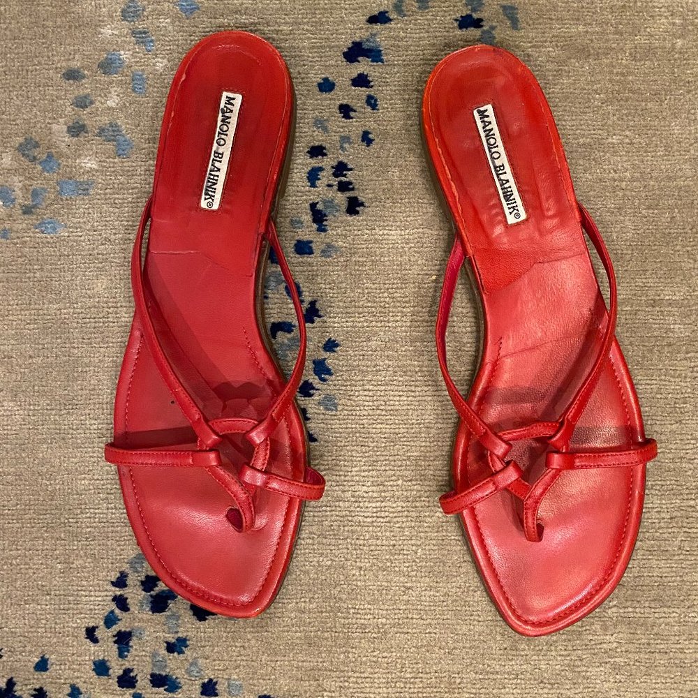 Manolo Blahnik red leather sandals